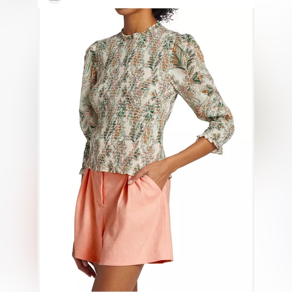 VERONICA BEARD Kali Floral Smocked Puff Sleeves Blouse Top Sz 6 Originally $398 - Picture 5 of 14